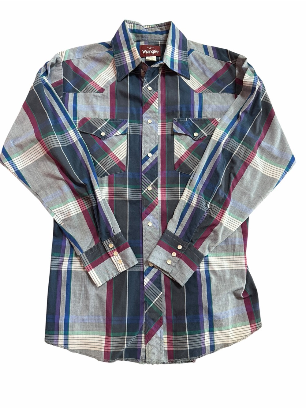 VINTAGE Wrangler Men’s Multi-Color Plaid Western Shirt - Blue/Green/Burgundy